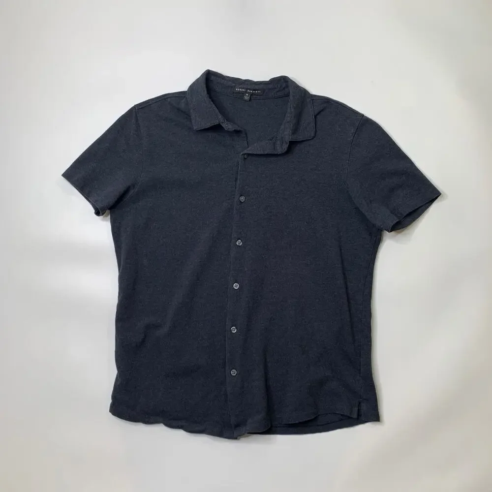 Robert Barakett Shirt Mens M Medium Indigo Brody Short Sleeve Knit Button Up